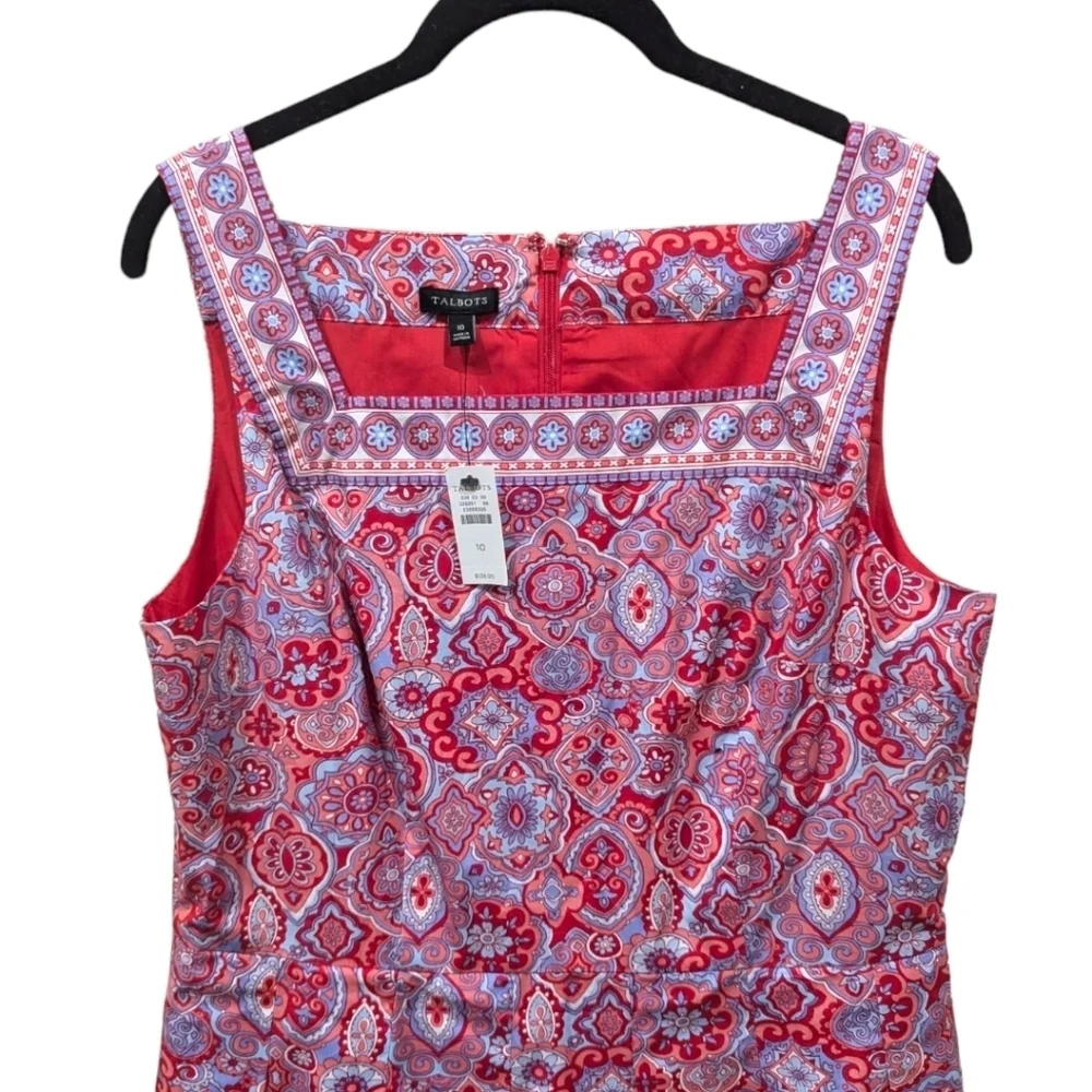 Talbots Sleeveless Fit & Flare Red & Purple Paisley Print Dress (10)
